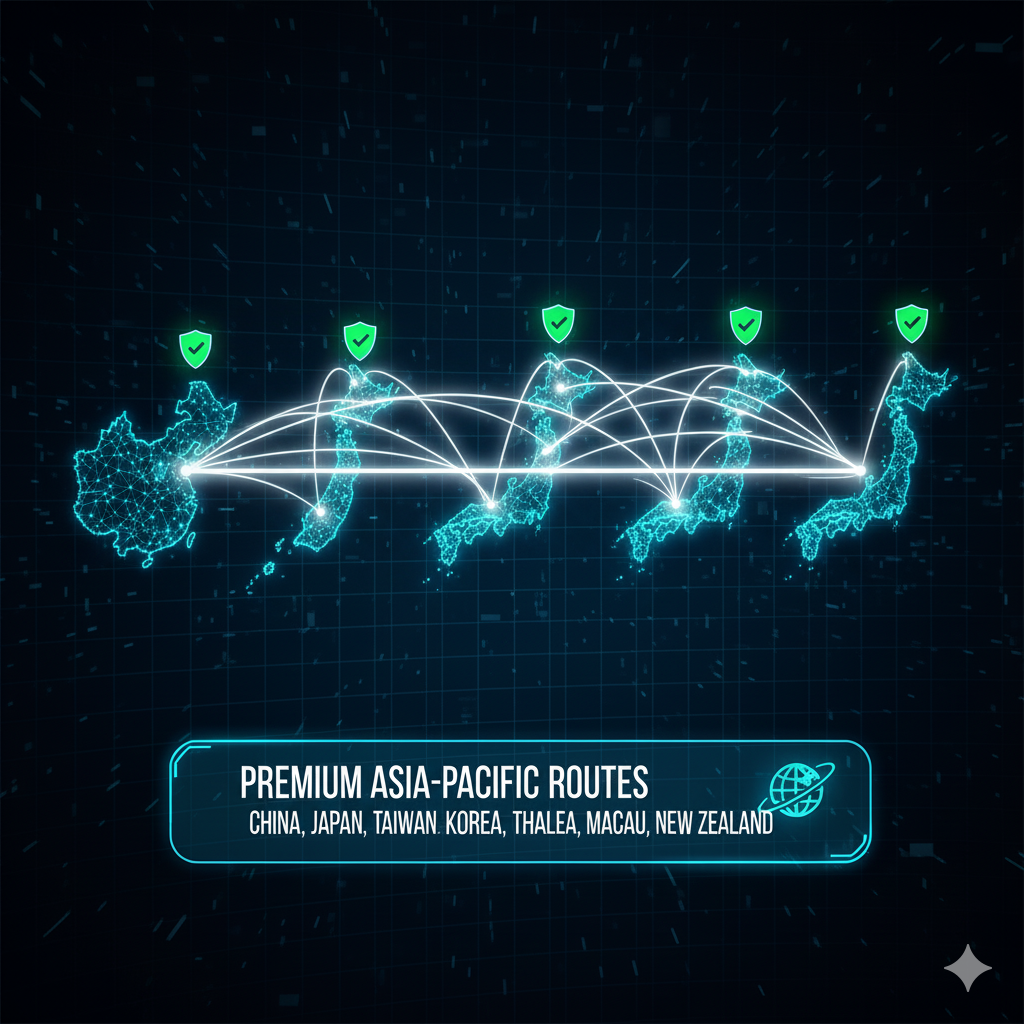 Premium Asia-Pacific Routes – China, Japan, Taiwan, Korea, Thailand, Macau, New Zealand